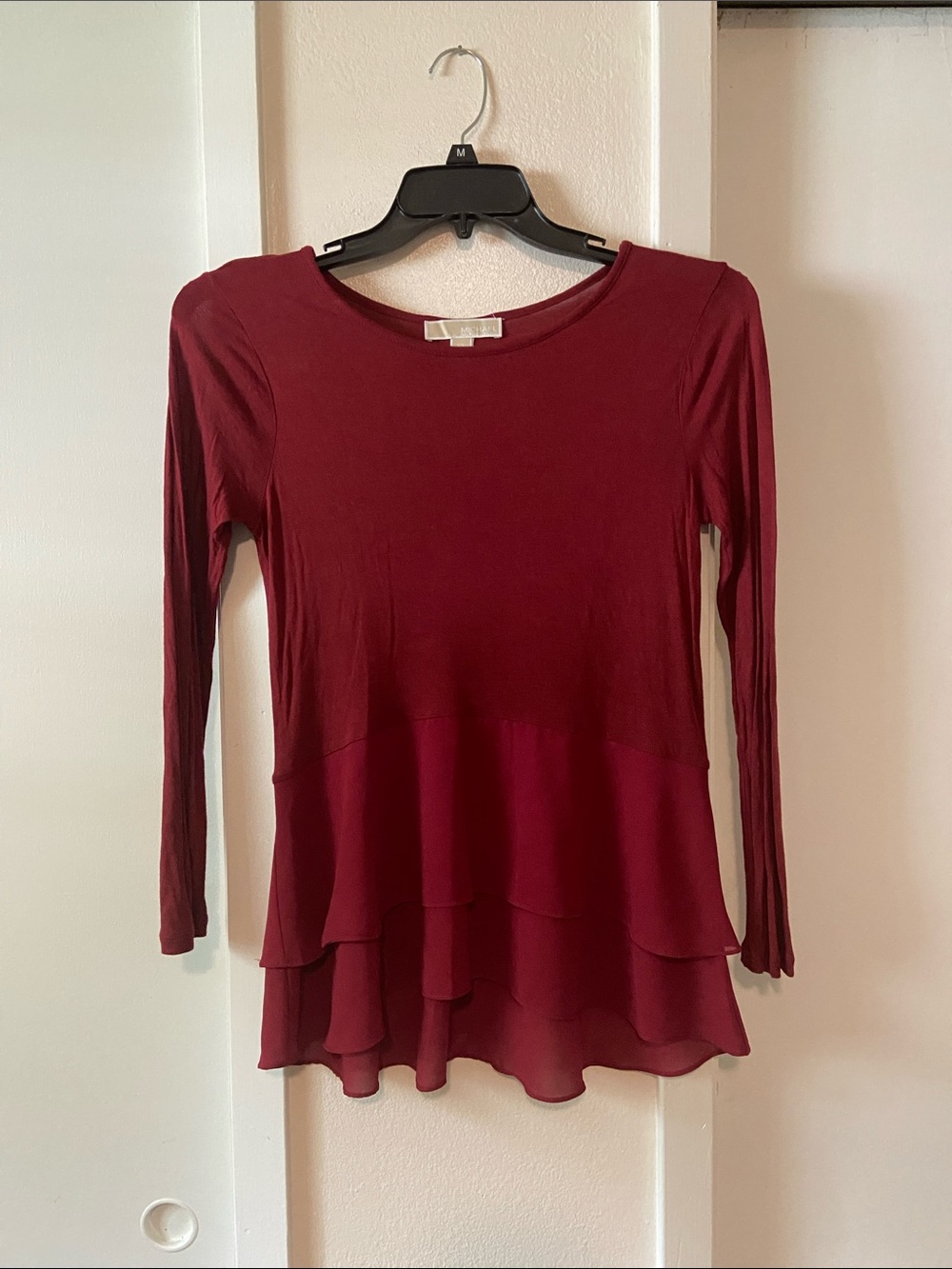 Michael Kors Burgundy Layered Hem Long-Sleeve Top